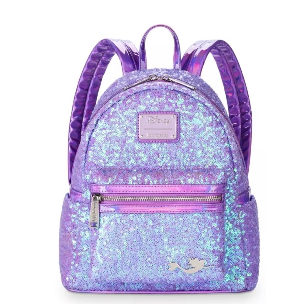 Disney Loungefly Little Mermaid Ariel Purple Sequin Holographic Mini Backpack - Picture 1 of 16